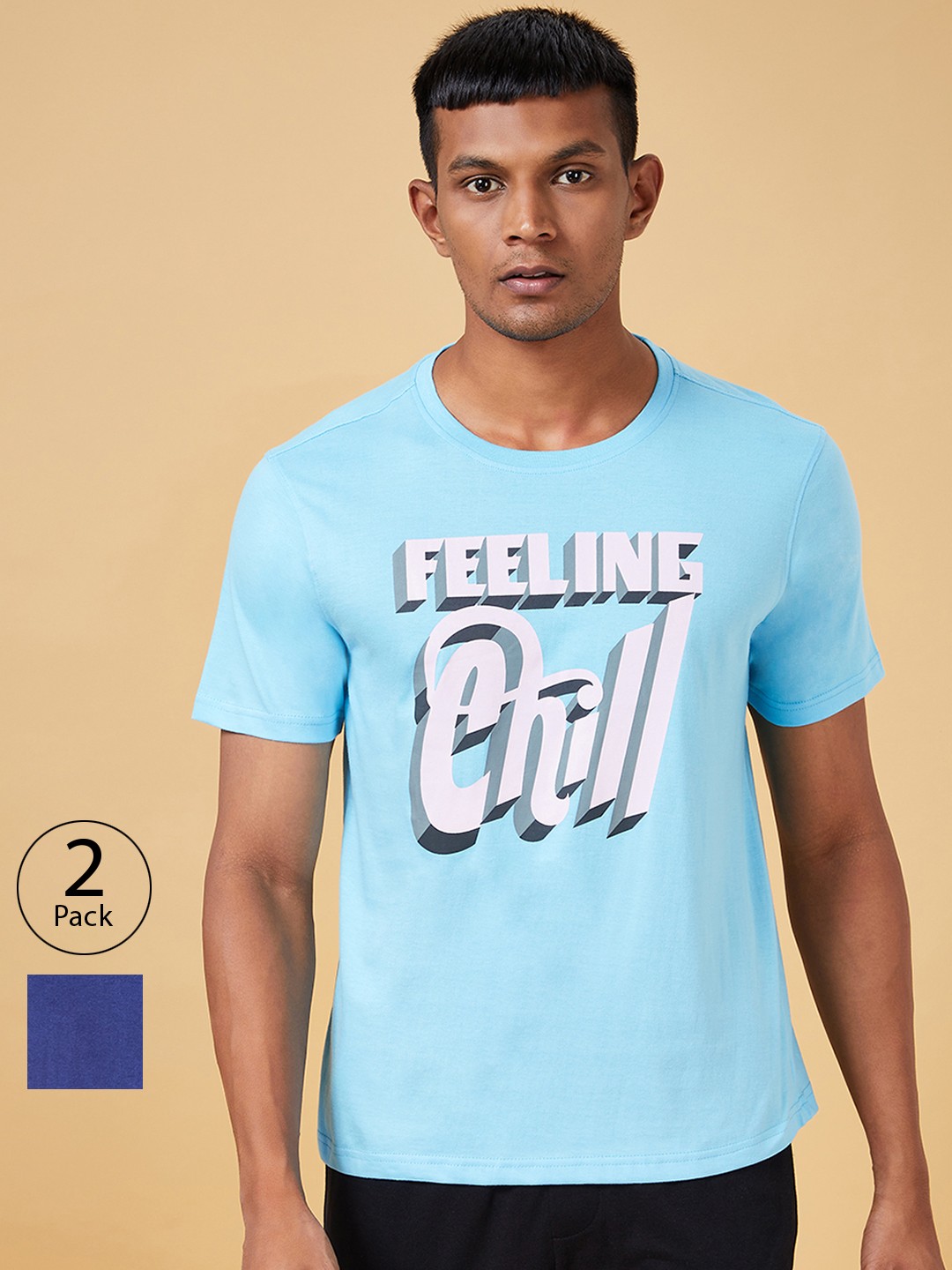 

Ajile by Pantaloons Pack of 2 Typography Printed T-shirt, Navy blue