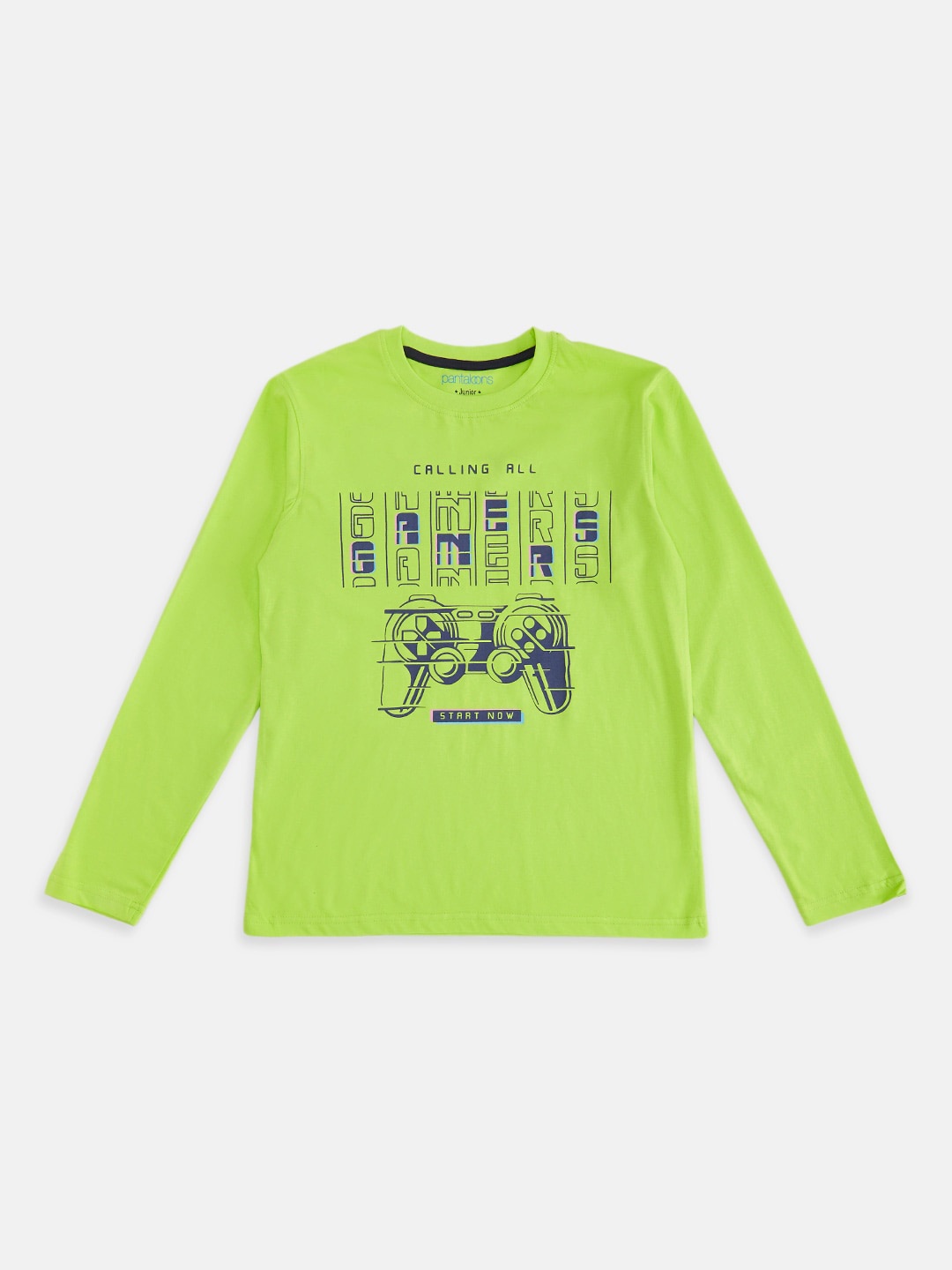 Pantaloons Junior Boys Green Typography Printed Cotton T-shirt