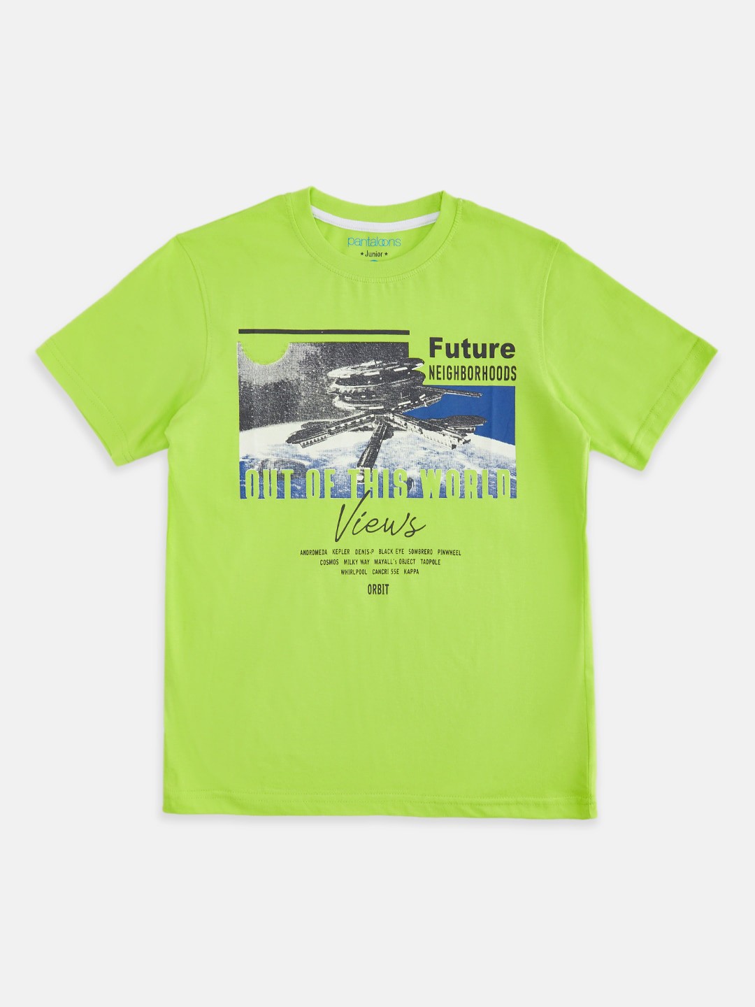 

Pantaloons Junior Boys Green Printed Cotton T-shirt
