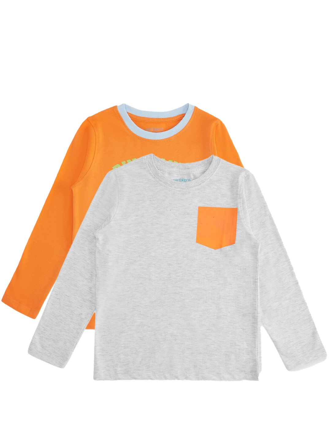 

Pantaloons Junior Boys Orange & Grey Pack Of 2 Printed Cotton T-shirt
