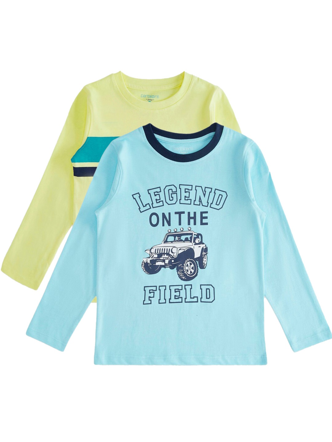 

Pantaloons Junior Boys Blue & Yellow Pack Of 2 Printed Cotton T-shirt