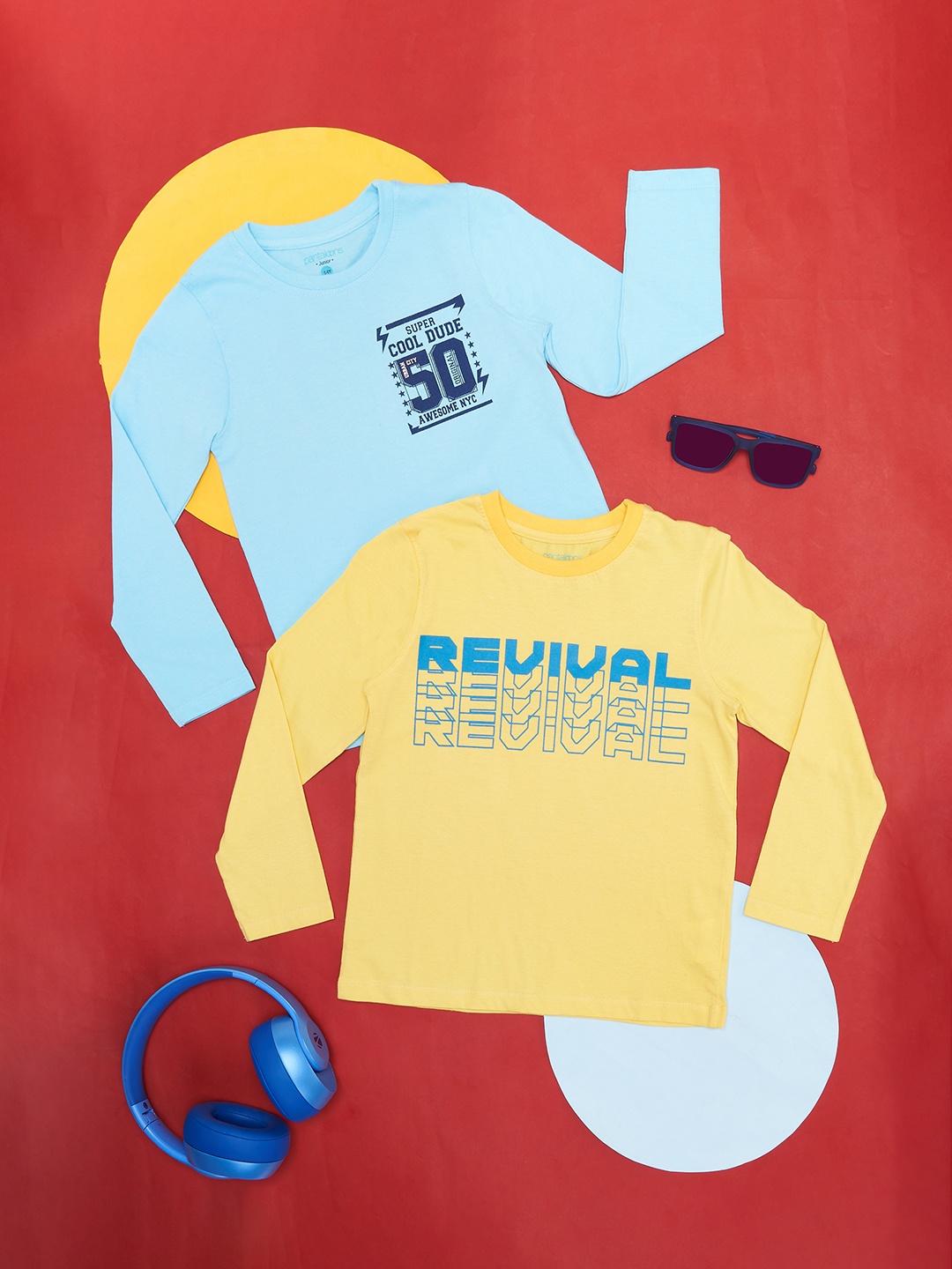 

Pantaloons Junior Boys Blue & Yellow Pack Of 2 Printed Cotton T-shirt