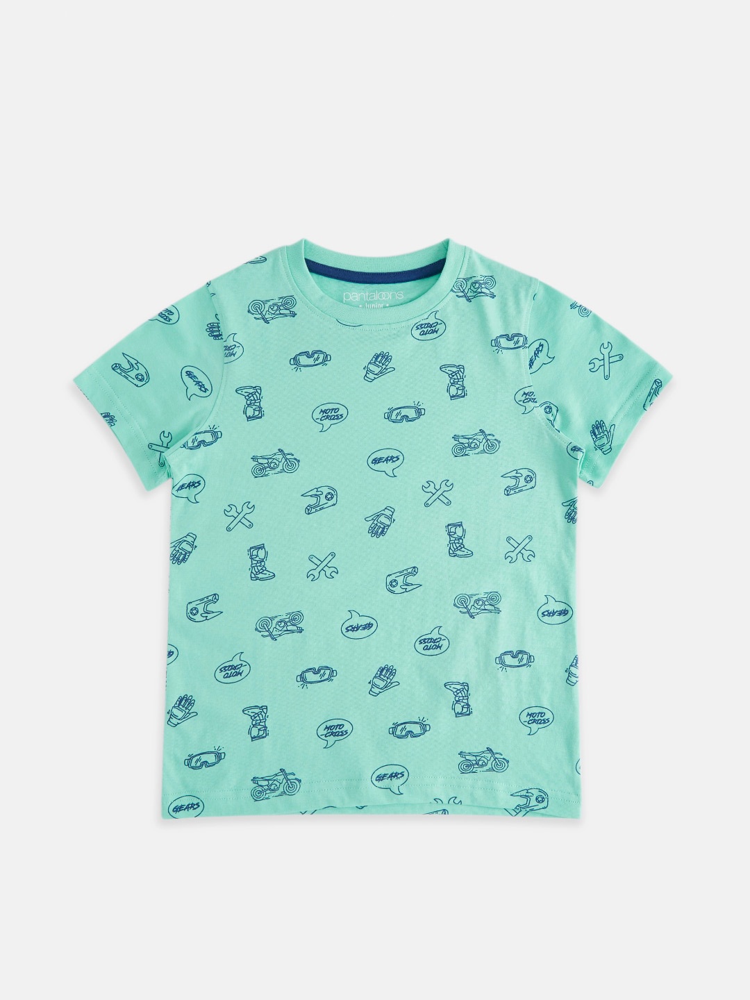 

Pantaloons Junior Boys Green Printed Cotton T-shirt