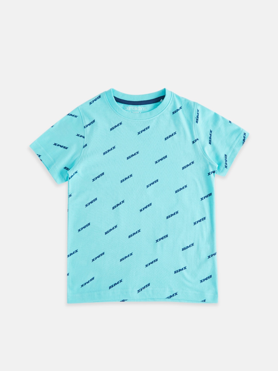 

Pantaloons Junior Boys Turquoise Blue Typography Printed Cotton T-shirt
