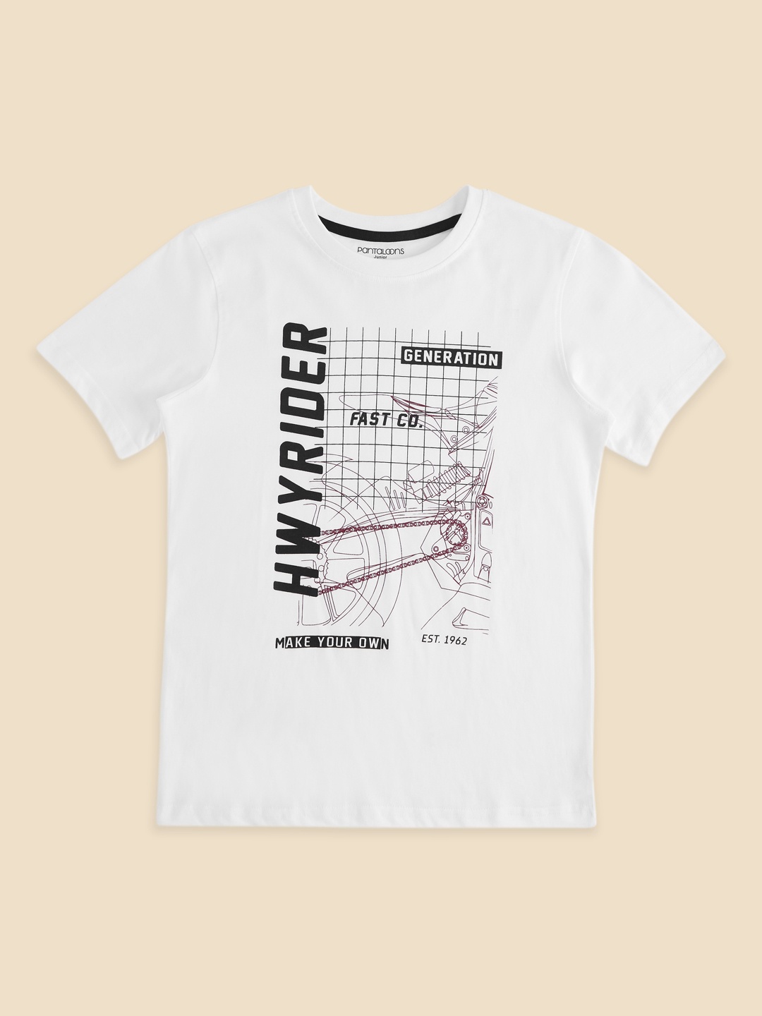 

Pantaloons Junior Boys White Typography Printed Cotton T-shirt