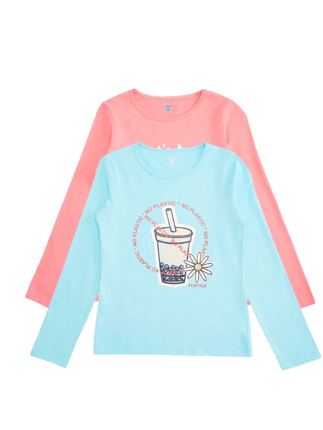 

Pantaloons Junior Girls Peach-Coloured & Blue Pack Of 2 Printed Cotton T-shirt