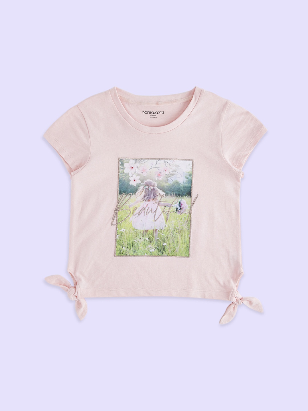 

Pantaloons Junior Girls Pink Printed Cotton T-shirt
