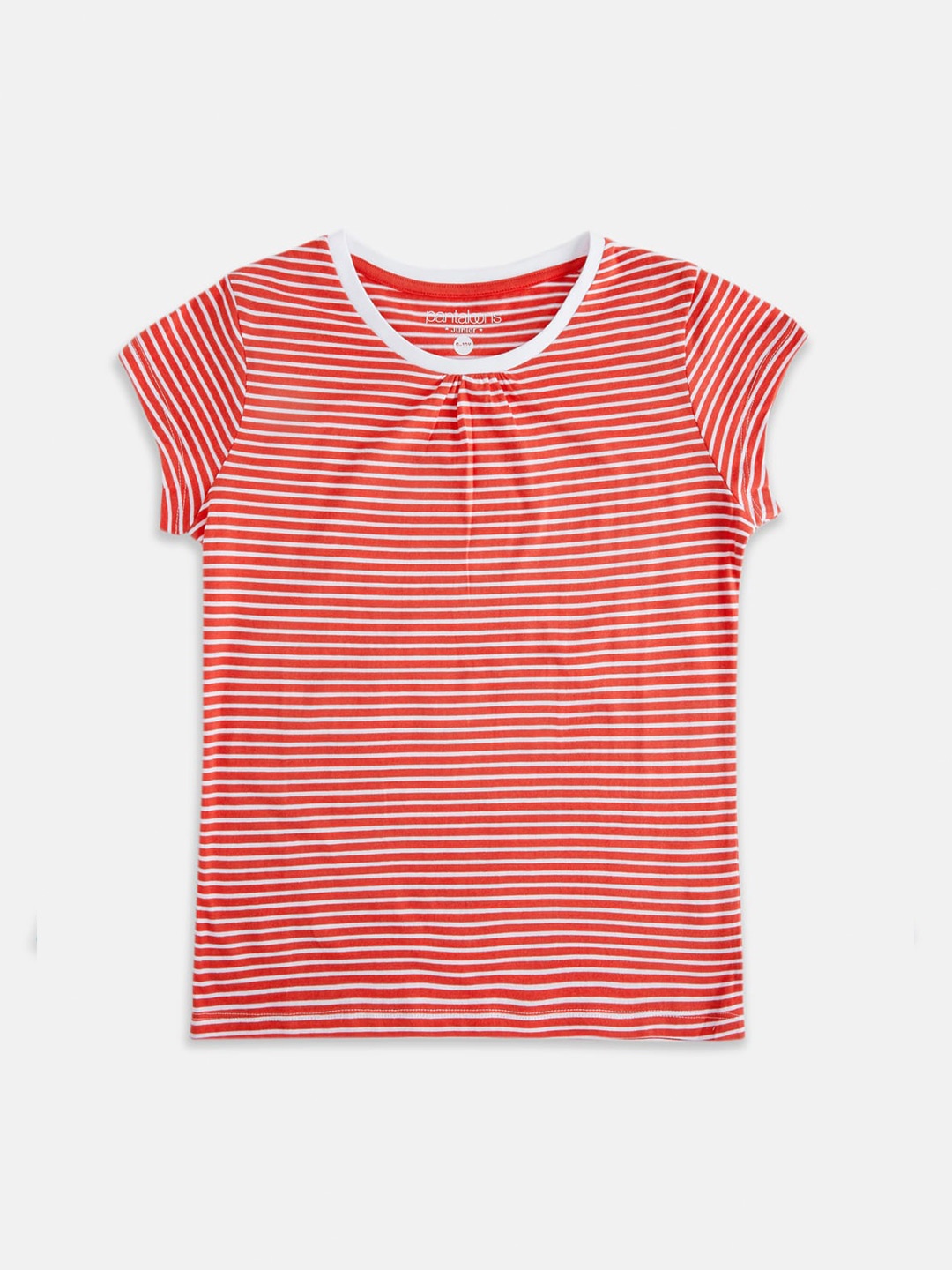 

Pantaloons Junior Girls Red & White Striped Cotton T-shirt