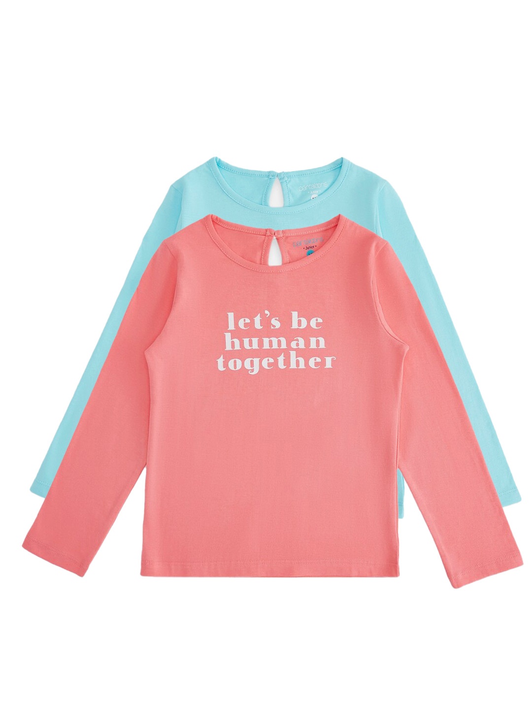 

Pantaloons Junior Girls Blue & Peach-Coloured Pack Of 2 Printed Cotton T-shirt