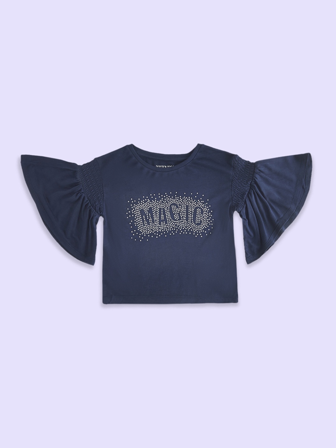 

Pantaloons Junior Girls Navy Blue Typography Printed Cotton T-shirt