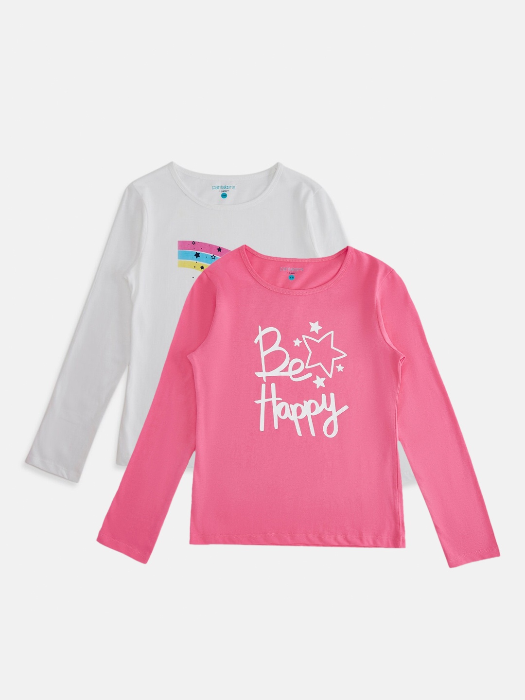 

Pantaloons Junior Girls Pack Of 2 Off White & Pink Typography Printed Cotton T-shirt