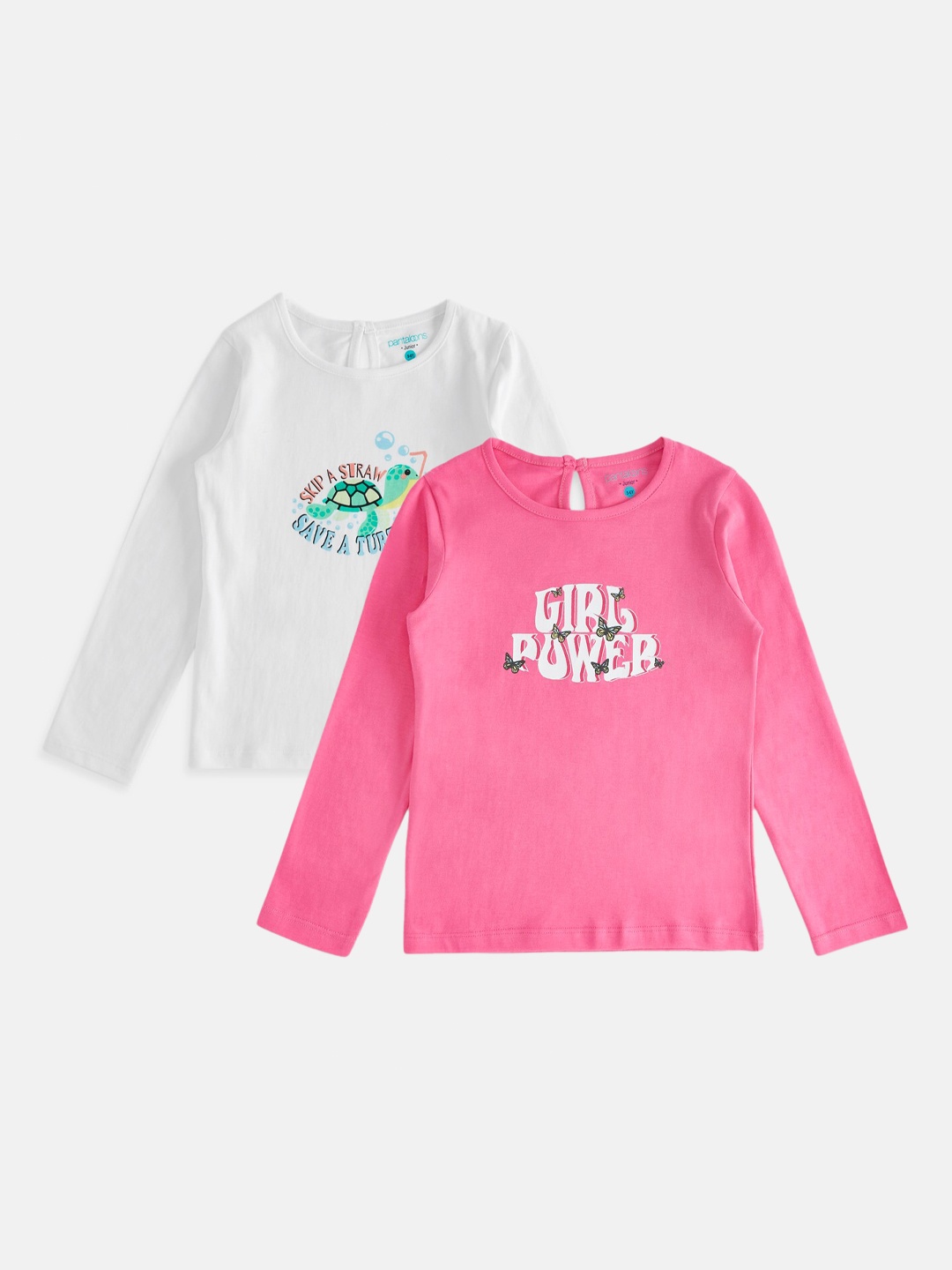 

Pantaloons Junior Girls Pack Of 2 Off White & Pink Typography Cotton T-shirt