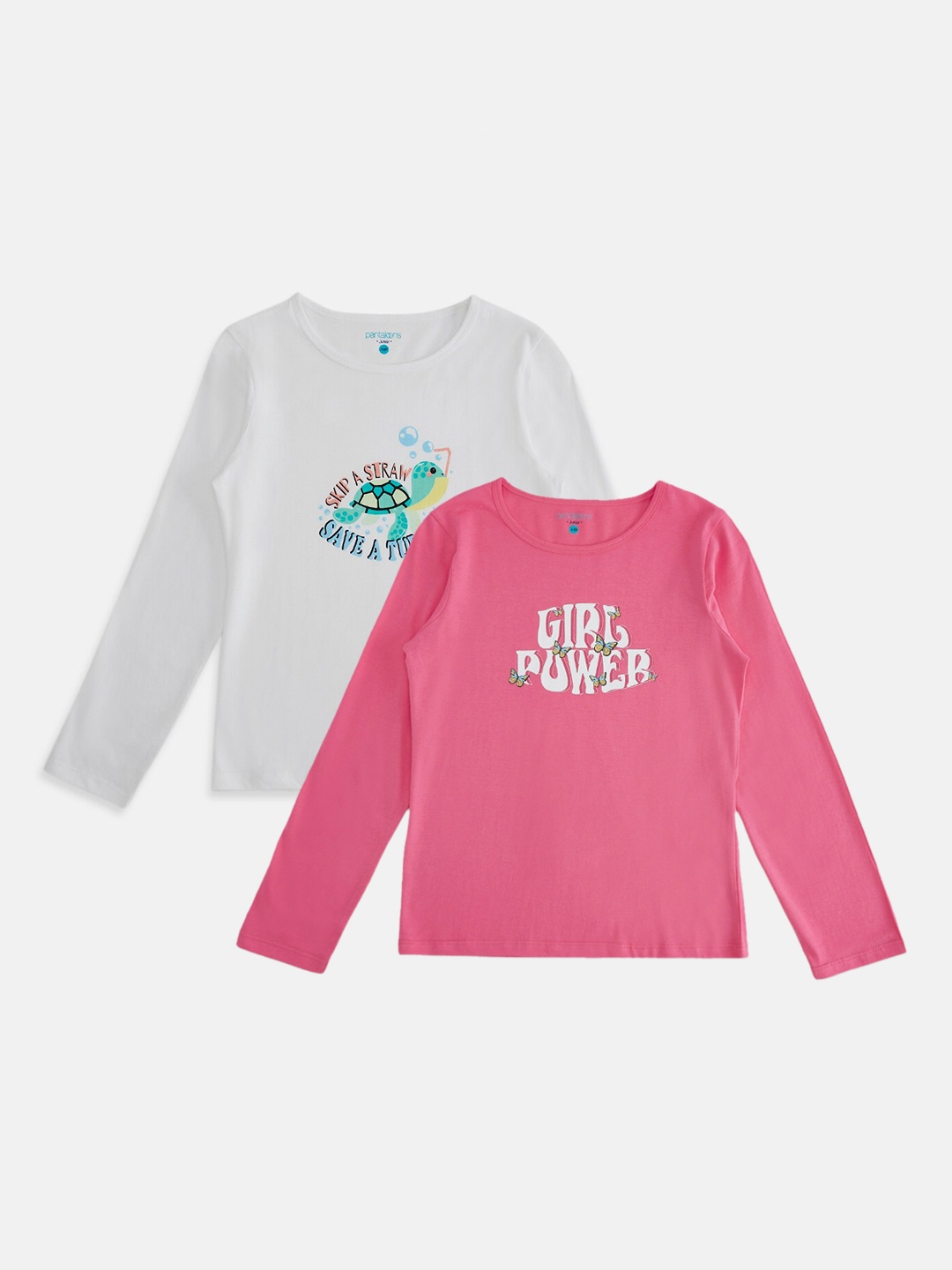 

Pantaloons Junior Girls Pack Of 2 Off White & Pink Typography Printed Cotton T-shirt