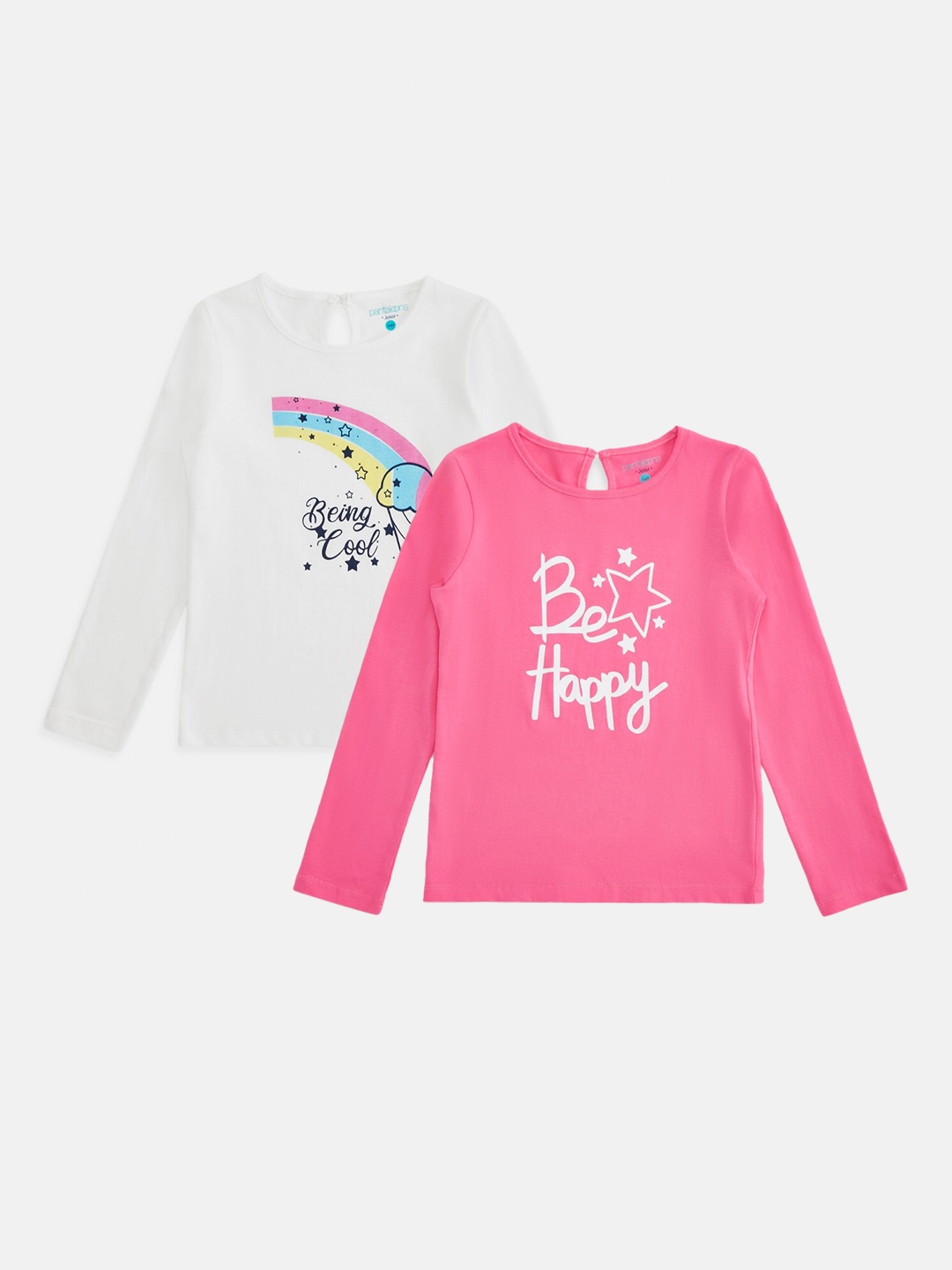 

Pantaloons Junior Girls Pack Of 2 White & Pink Typography Printed Cotton T-shirt