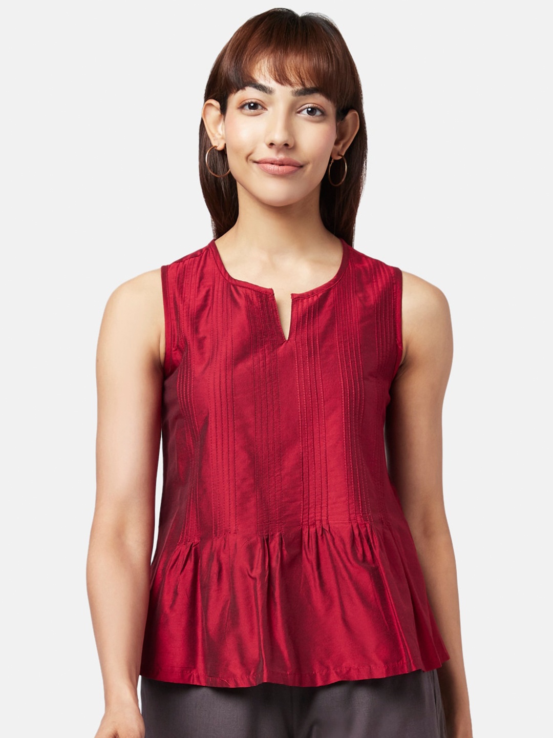 

AKKRITI BY PANTALOONS Maroon Peplum Top