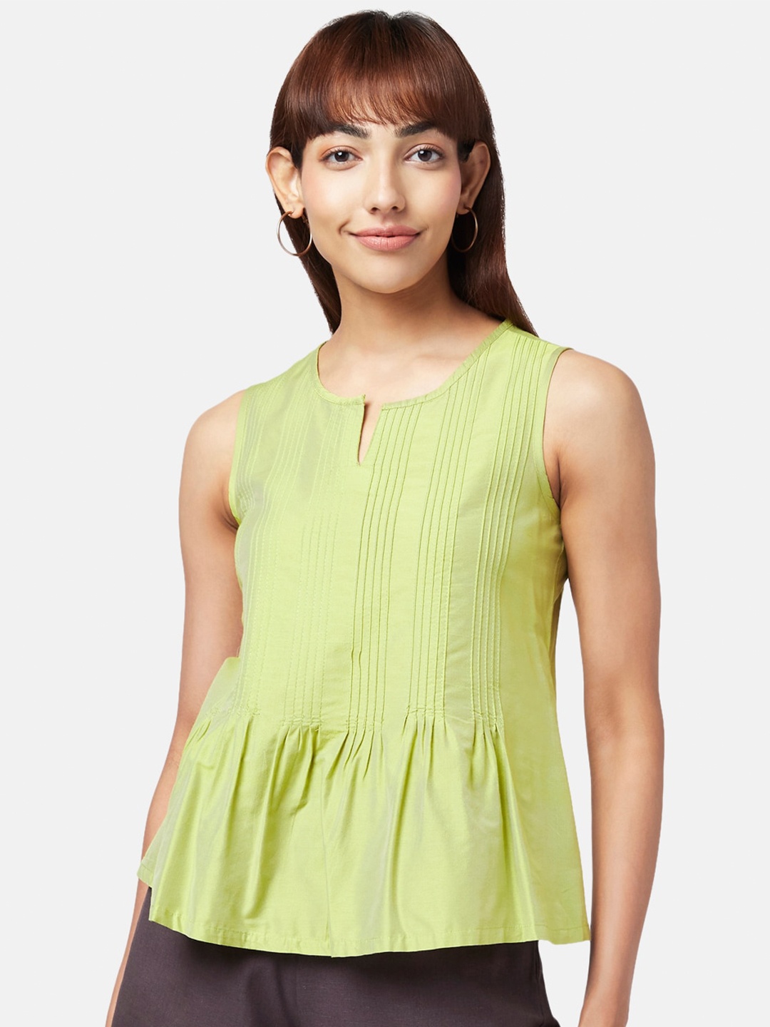 

AKKRITI BY PANTALOONS Lime Green Peplum Top
