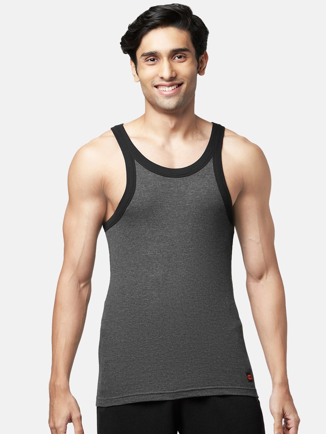 

Ajile by Pantaloons Men Grey Melange Pure Cotton Innerwear Basic Vests