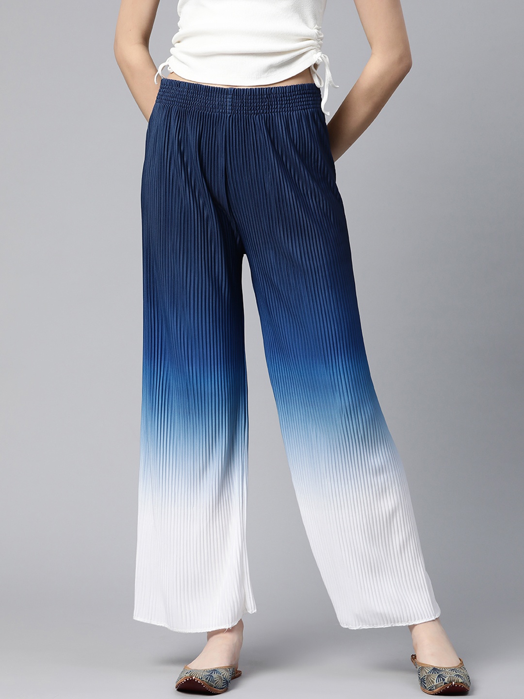 

Readiprint Fashions Tie and Dye Faded Flared Palazzos, Navy blue
