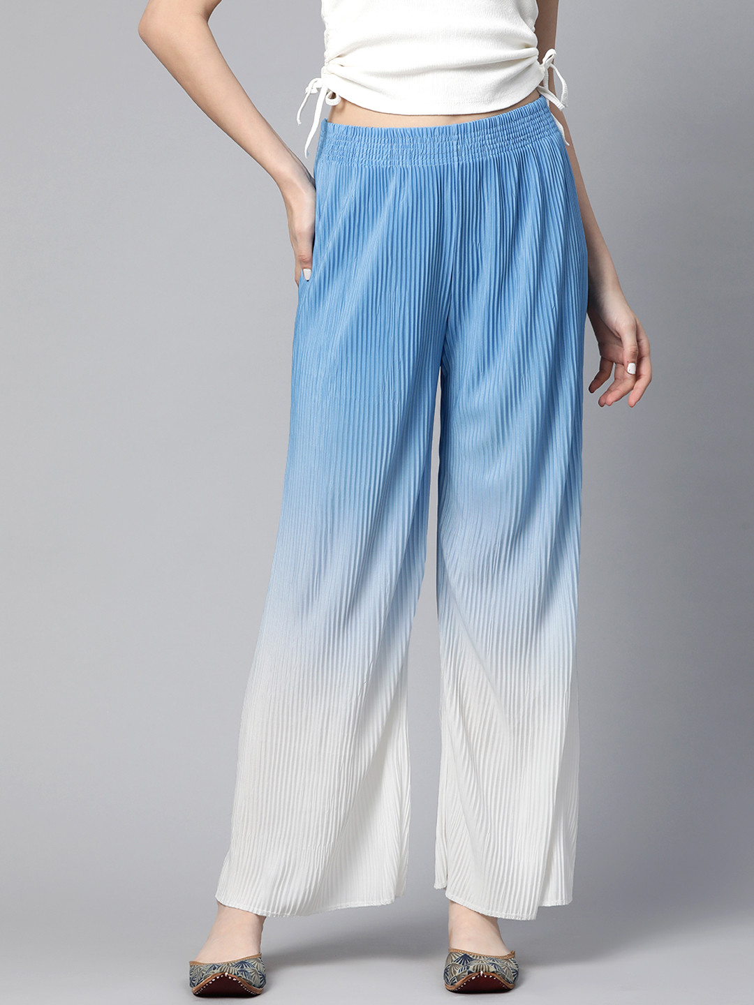 

Readiprint Fashions Women Ombre Pleated Palazzos, Blue