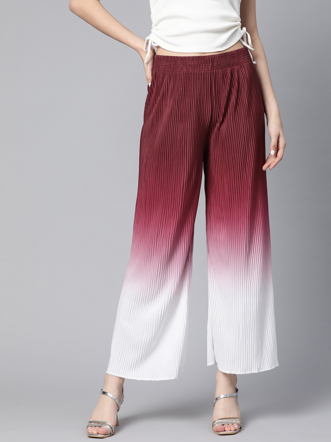 

Readiprint Tie and Dye Faded Flared Palazzos, Maroon