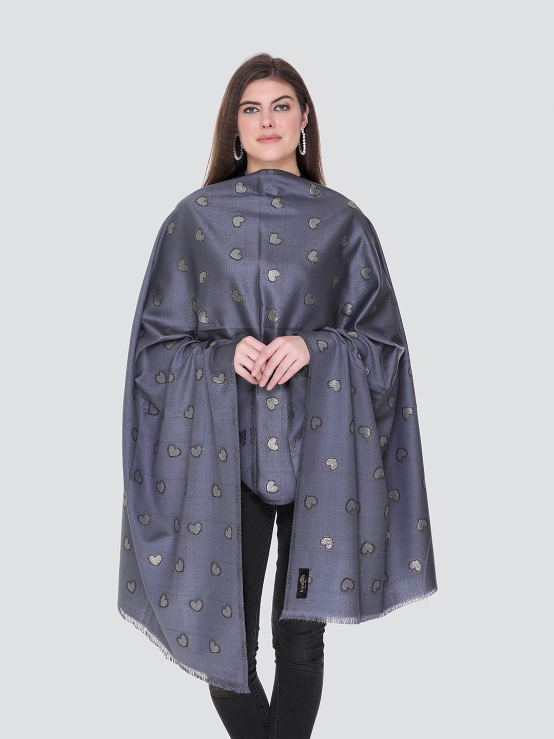 

KANIGARI Women Grey & Black Woven Design Stole