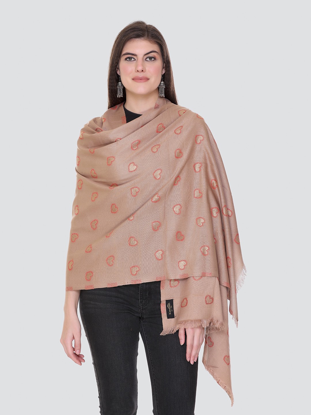 

KANIGARI Women Beige & Red Woven Design Stole