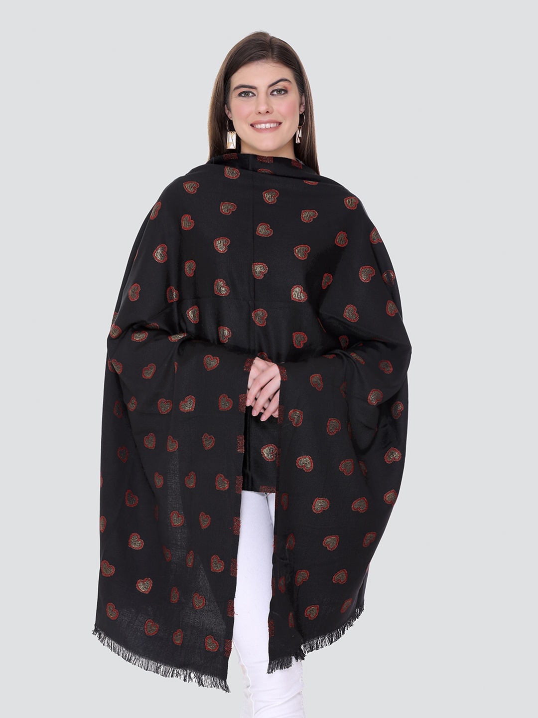 

KANIGARI Women Black & Gold-Toned Woven Design Stole