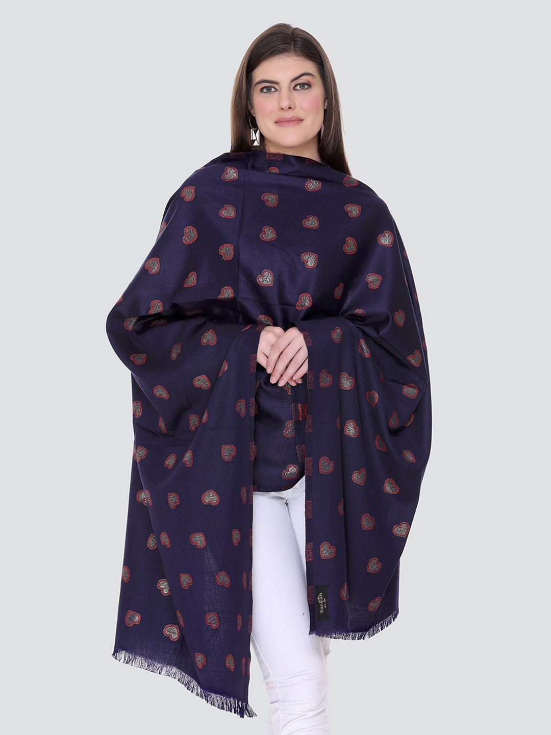 

KANIGARI Women Navy Blue & White Woven Design Stole