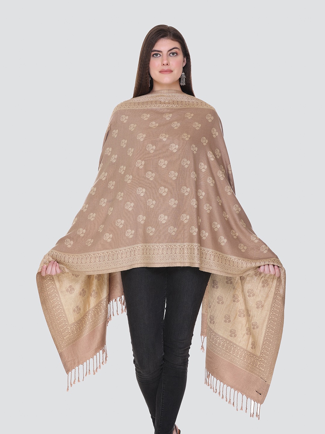 

KANIGARI Women Beige & Brown Woven Design Wool Stole
