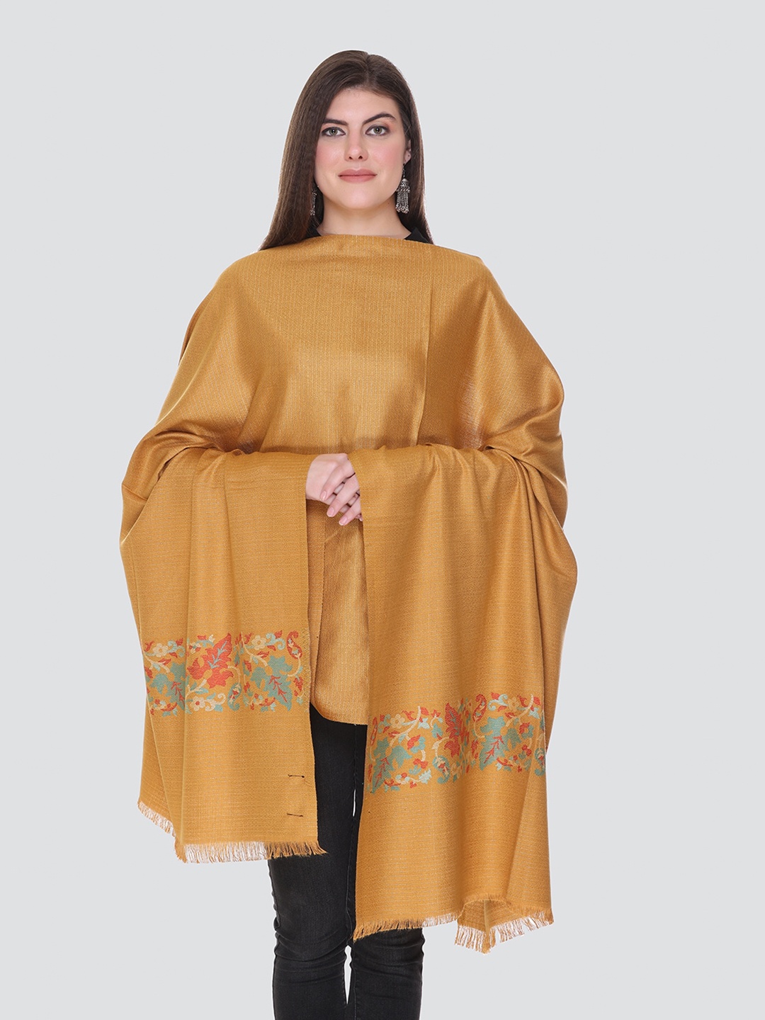 

KANIGARI Women Mustard & Orange Woven Design Stole