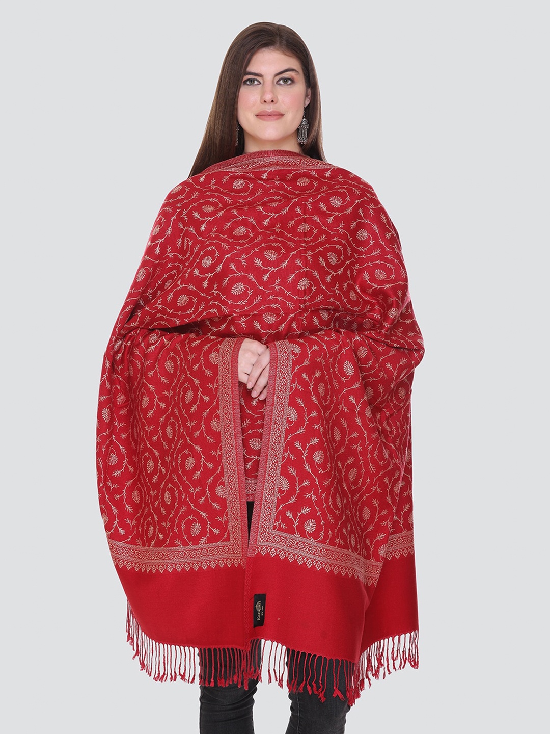 

KANIGARI Women Maroon & Cream-Coloured Woven Design Wool Stole