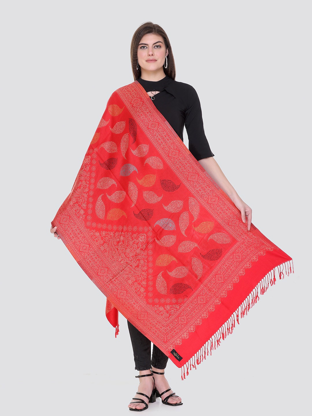 

KANIGARI Women Red & Yellow Woven Design Stole