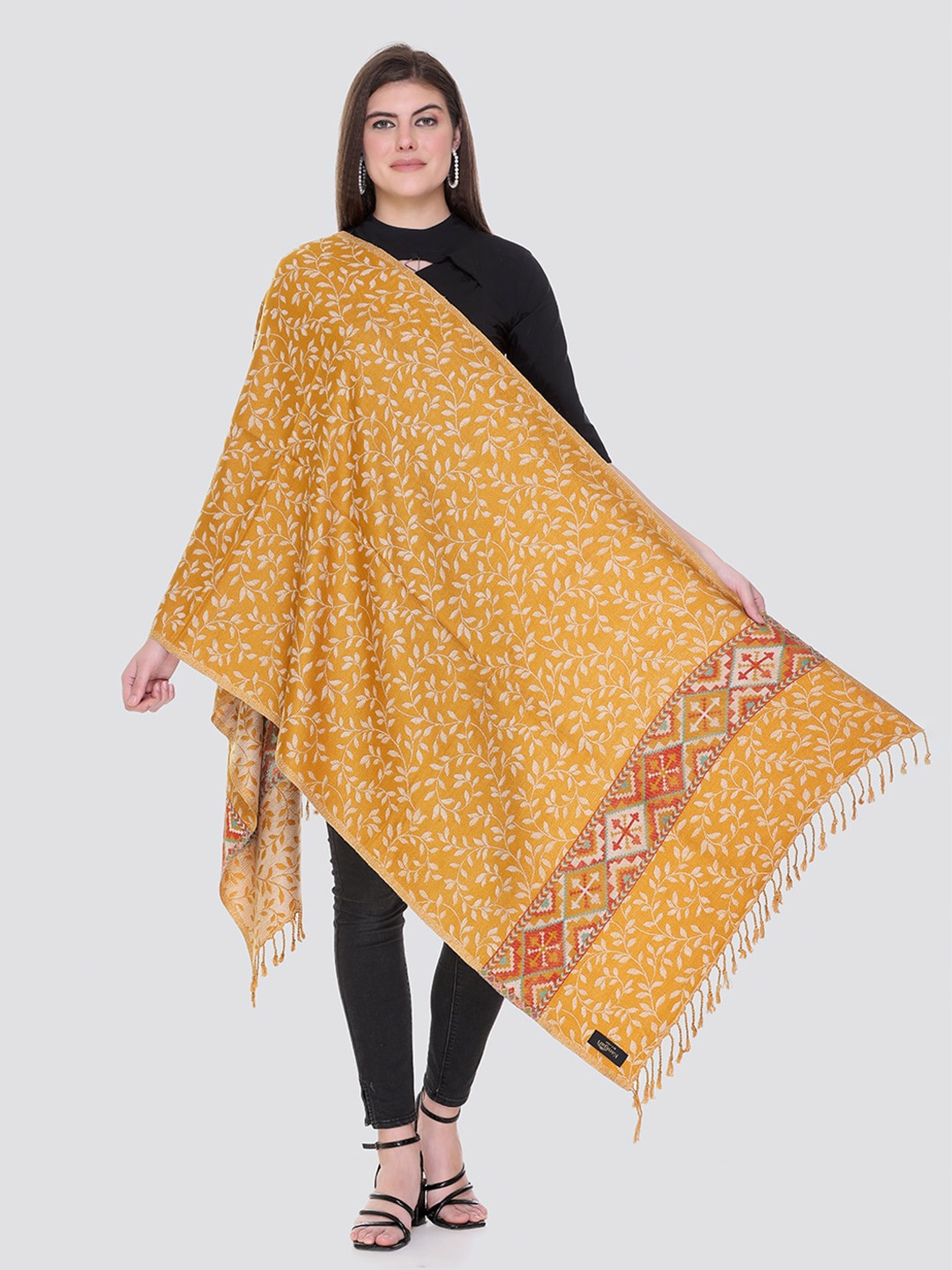 

KANIGARI Women Mustard & Red Woven Design Stole