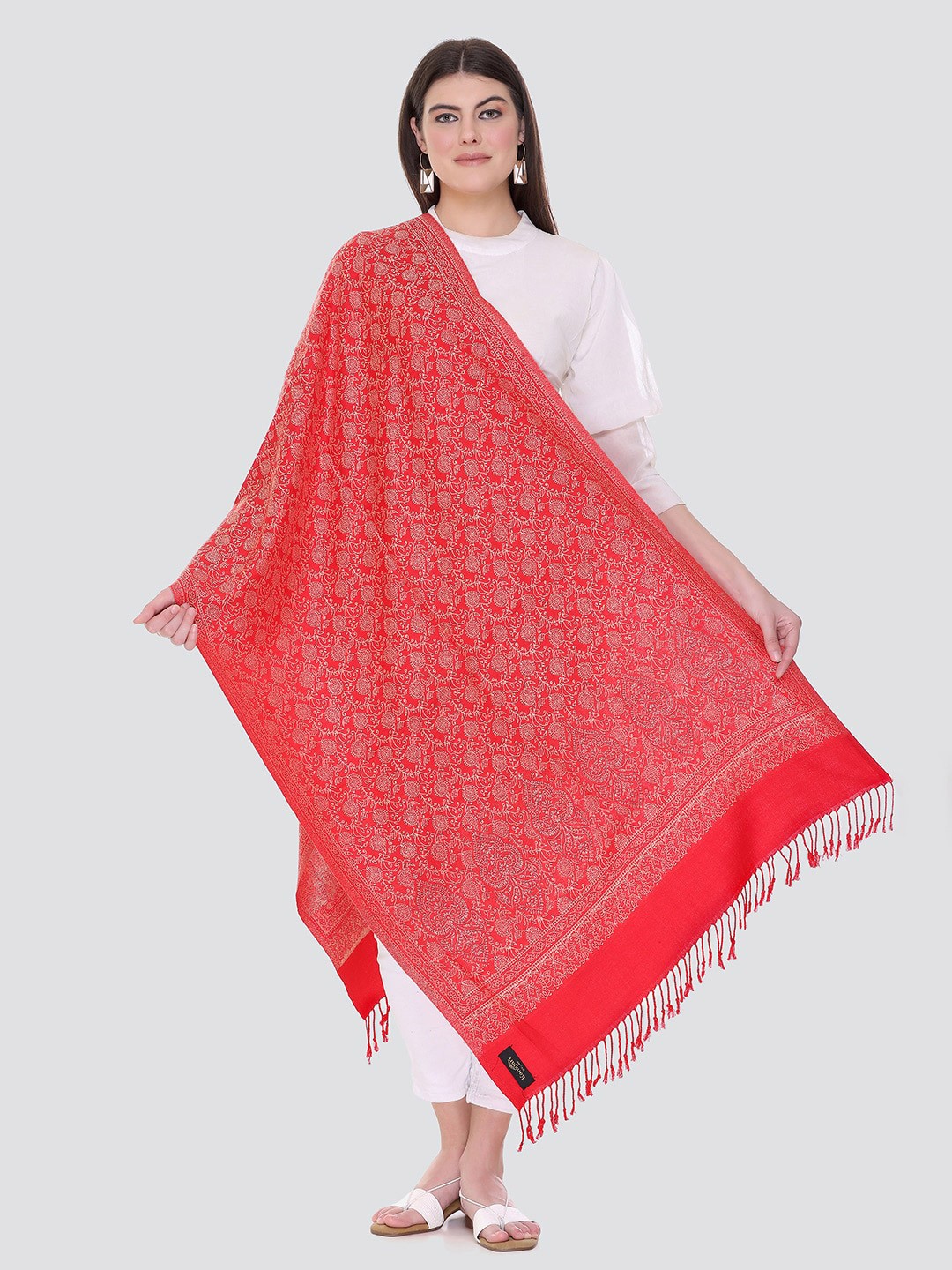

KANIGARI Women Red & Beige Woven Design Stole