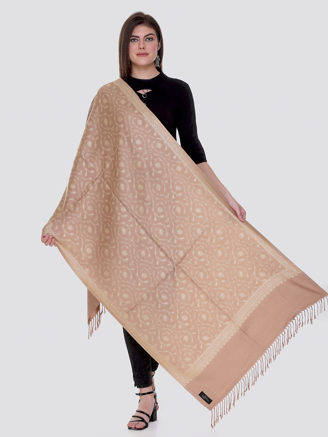 

KANIGARI Women Beige & Cream-Coloured Woven Design Stole
