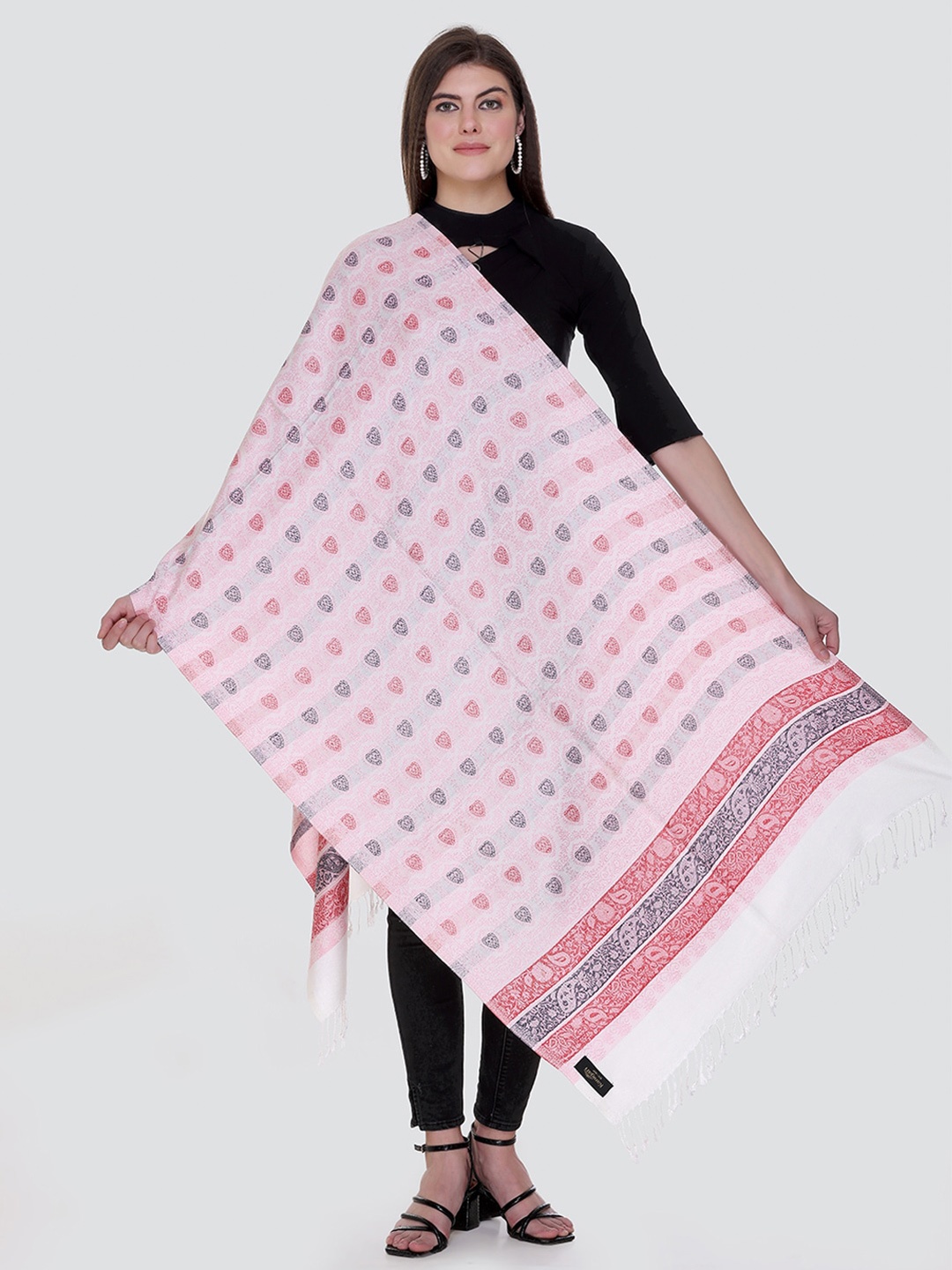 

KANIGARI Women White & Red Woven Design Stole