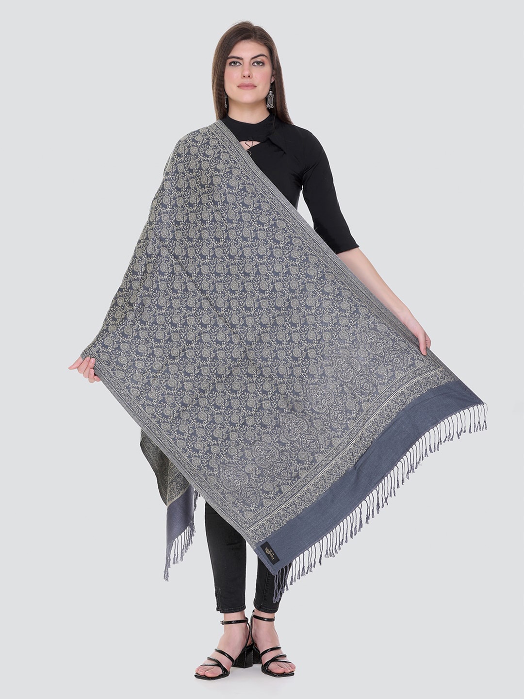 

KANIGARI Women Grey Woven Design Stole