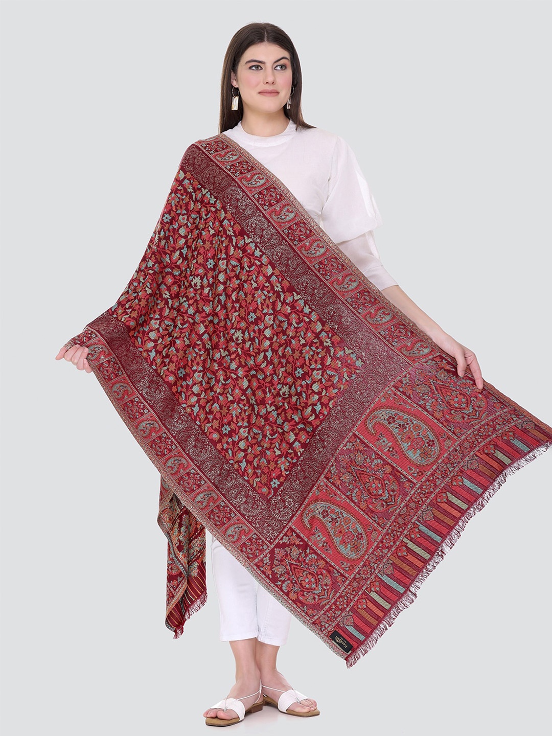 

KANIGARI Women Maroon & Blue Woven Design Stole