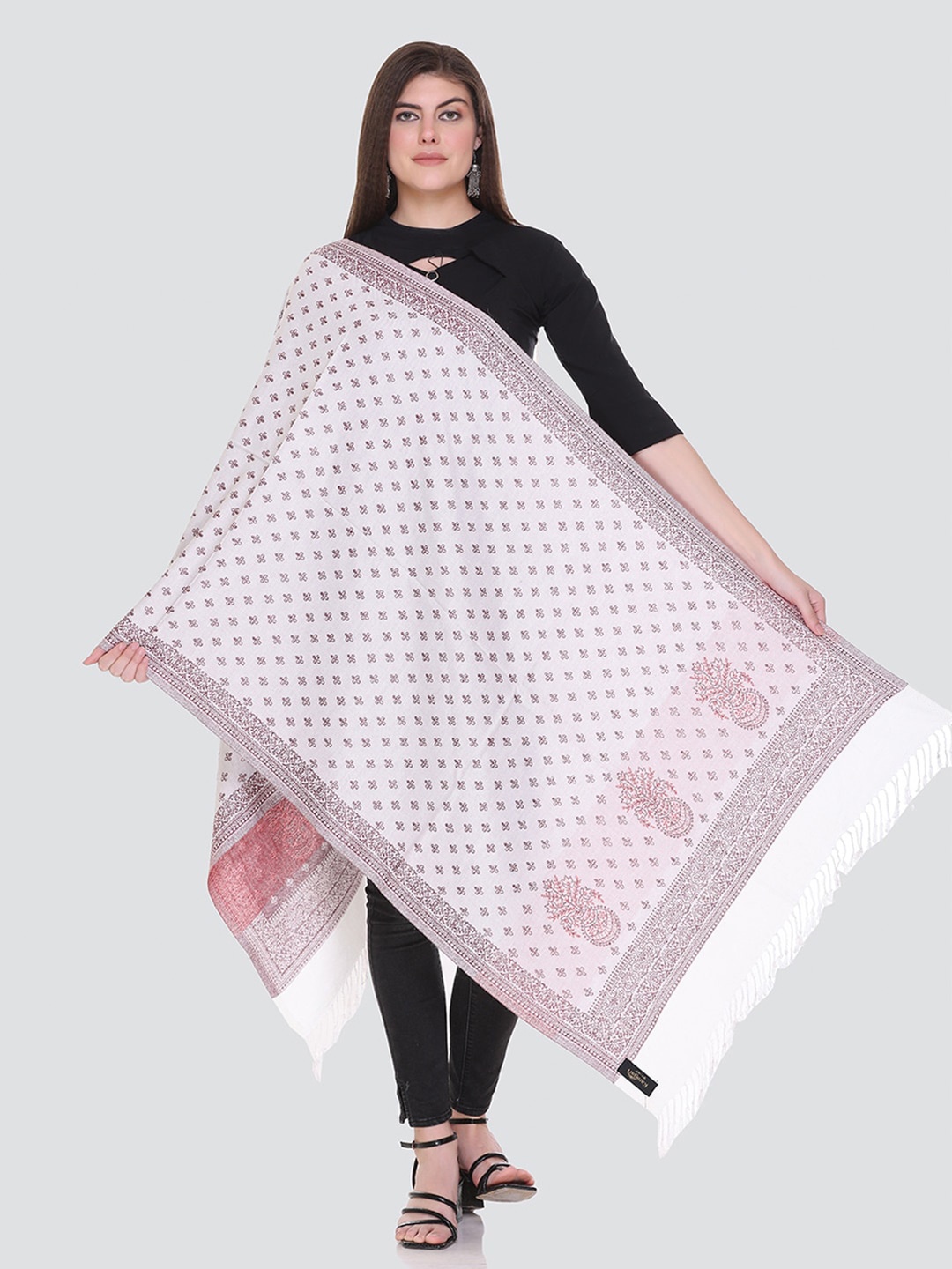 

KANIGARI Women White & Grey Woven Design Stole