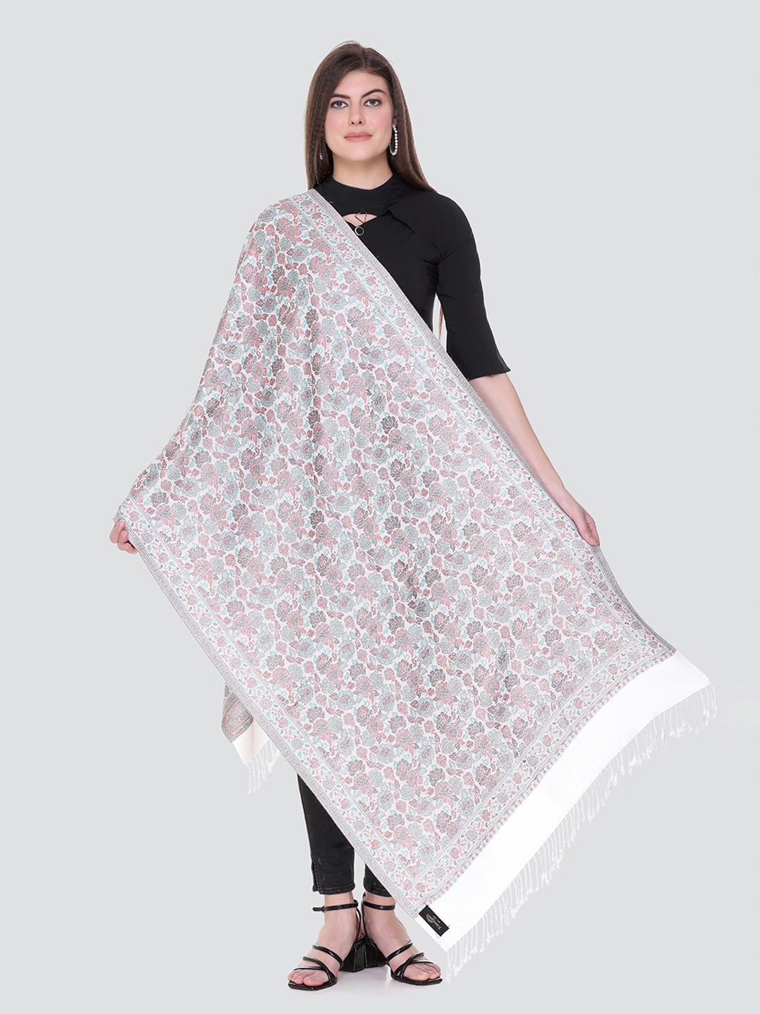 

KANIGARI Women White & Red Woven Design Stole