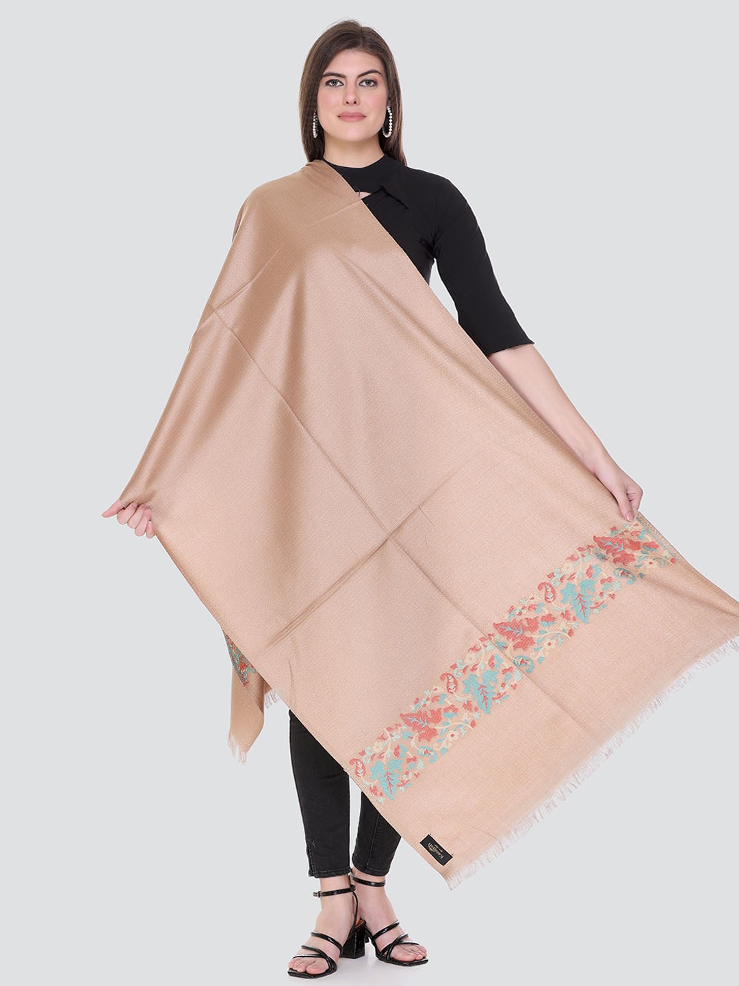 

KANIGARI Women Beige & Blue Woven Design Stole