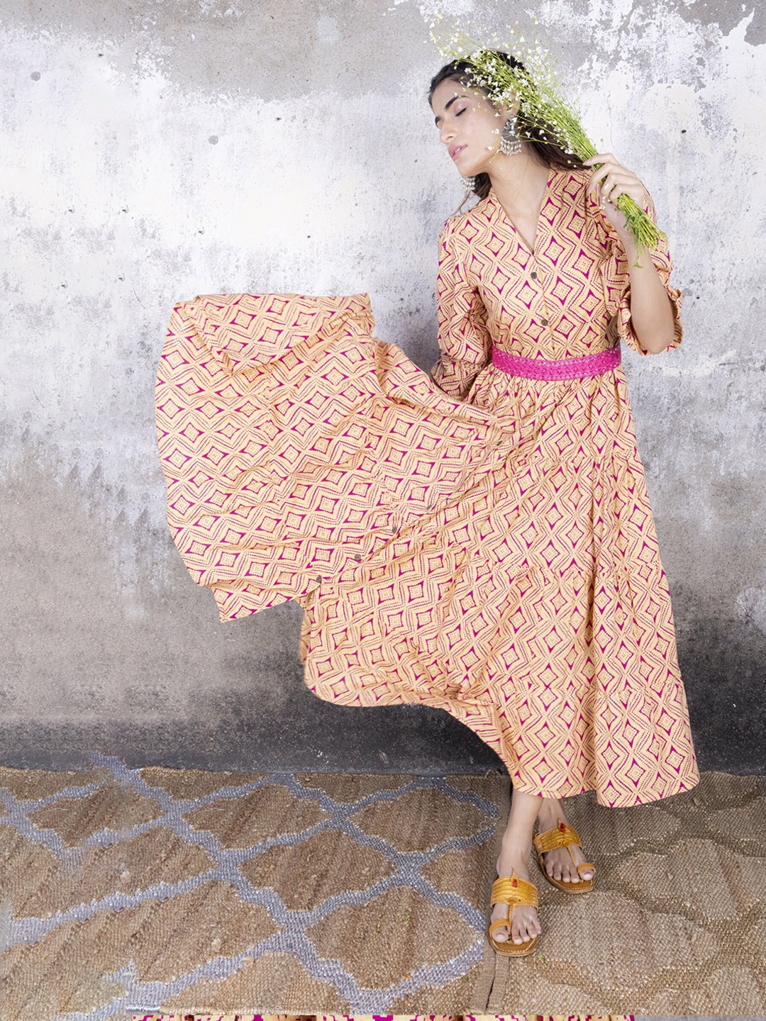 

Sakhi Jaipur Geometric Printed Midi Dress, Orange