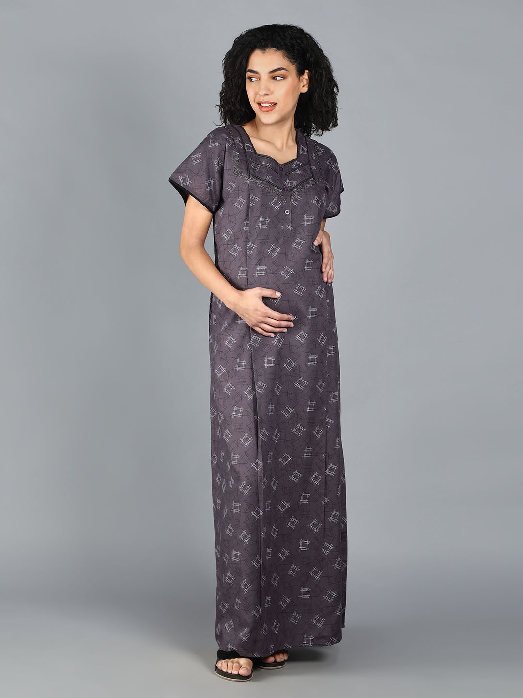 

NIGHTSPREE Grey Printed Maxi Nightdress