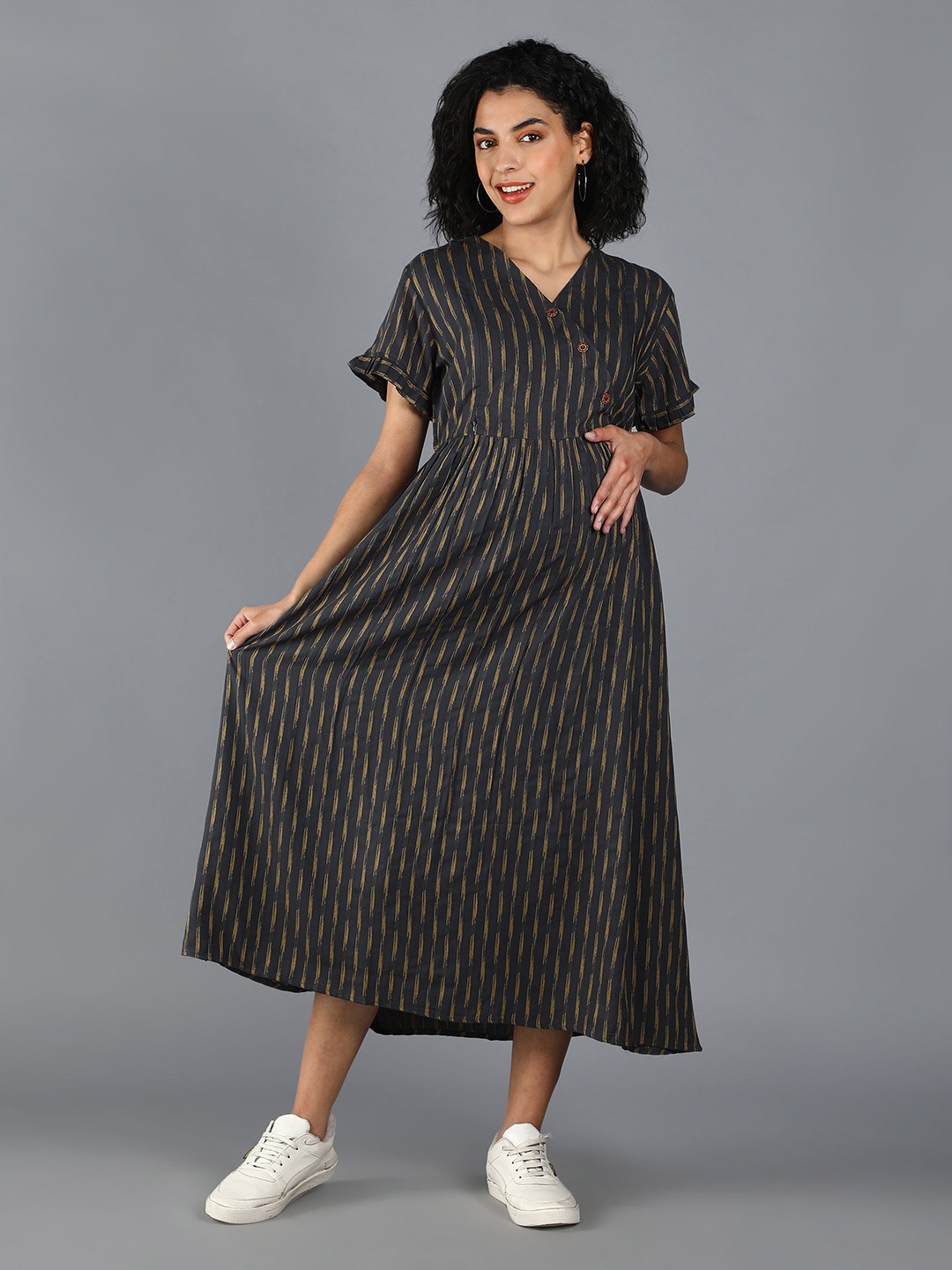 

NIGHTSPREE Grey Maternity A-Line Midi Dress