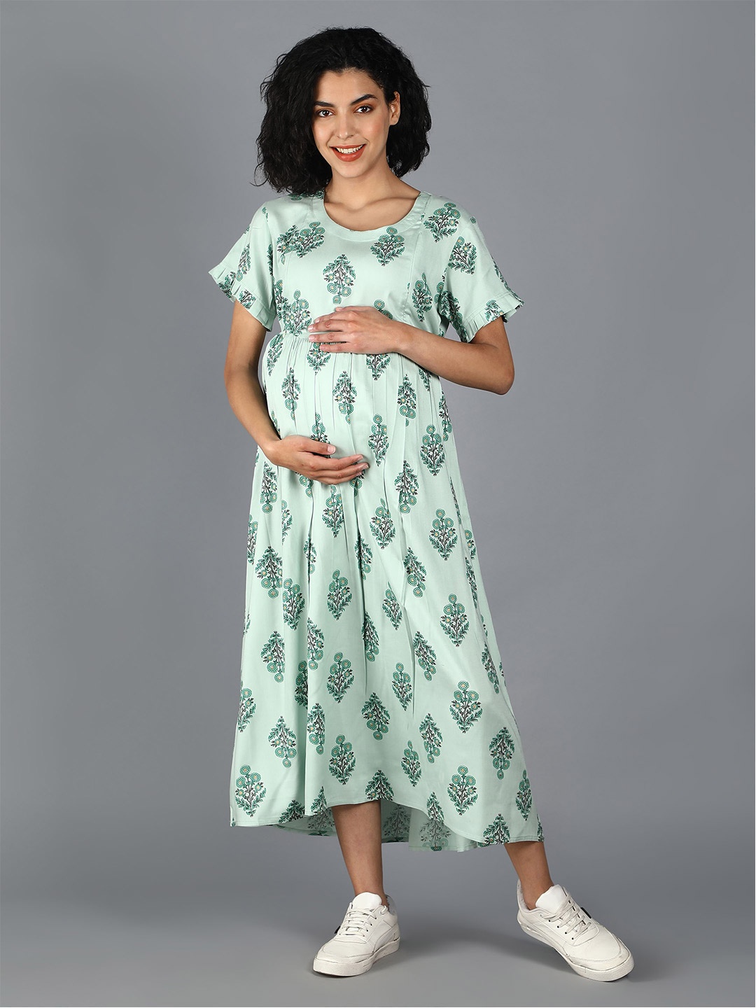 

NIGHTSPREE Green Ethnic Motifs Maternity Empire Maxi Dress