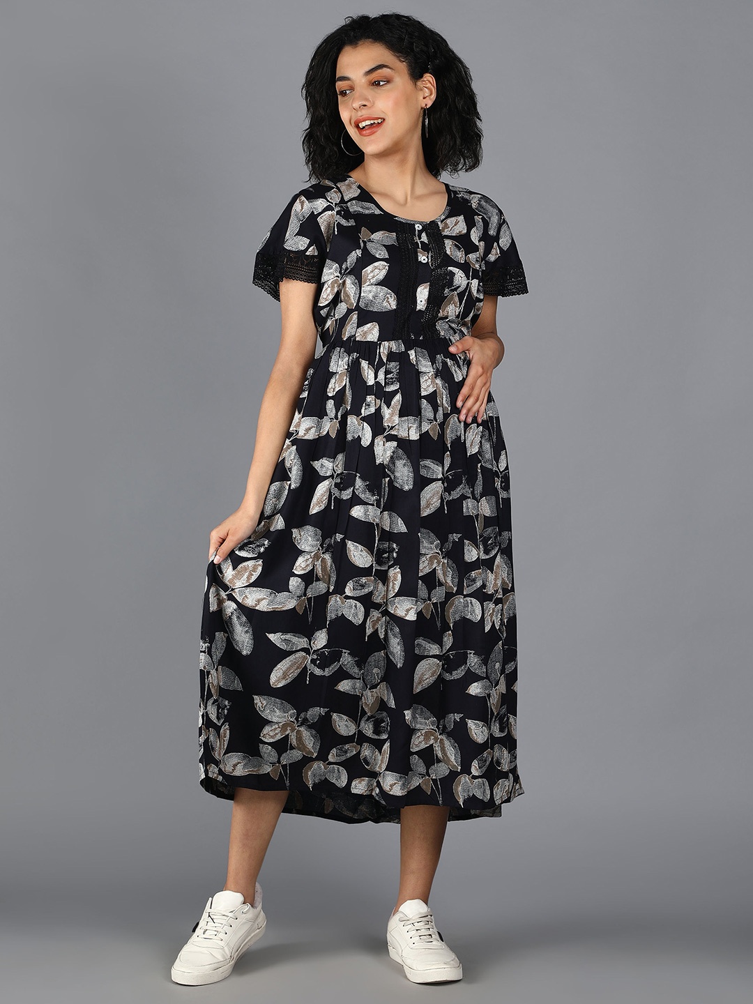 

NIGHTSPREE Navy Blue Floral Maternity Empire Maxi Dress