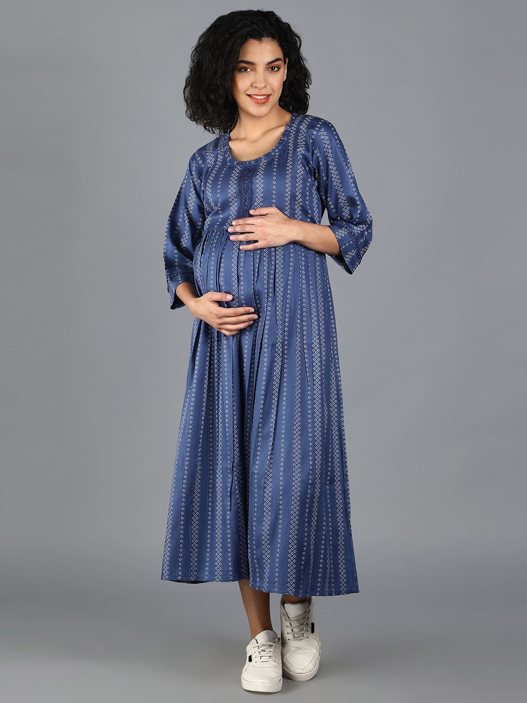 

NIGHTSPREE Blue Ethnic Motifs Maternity Empire Maxi Dress