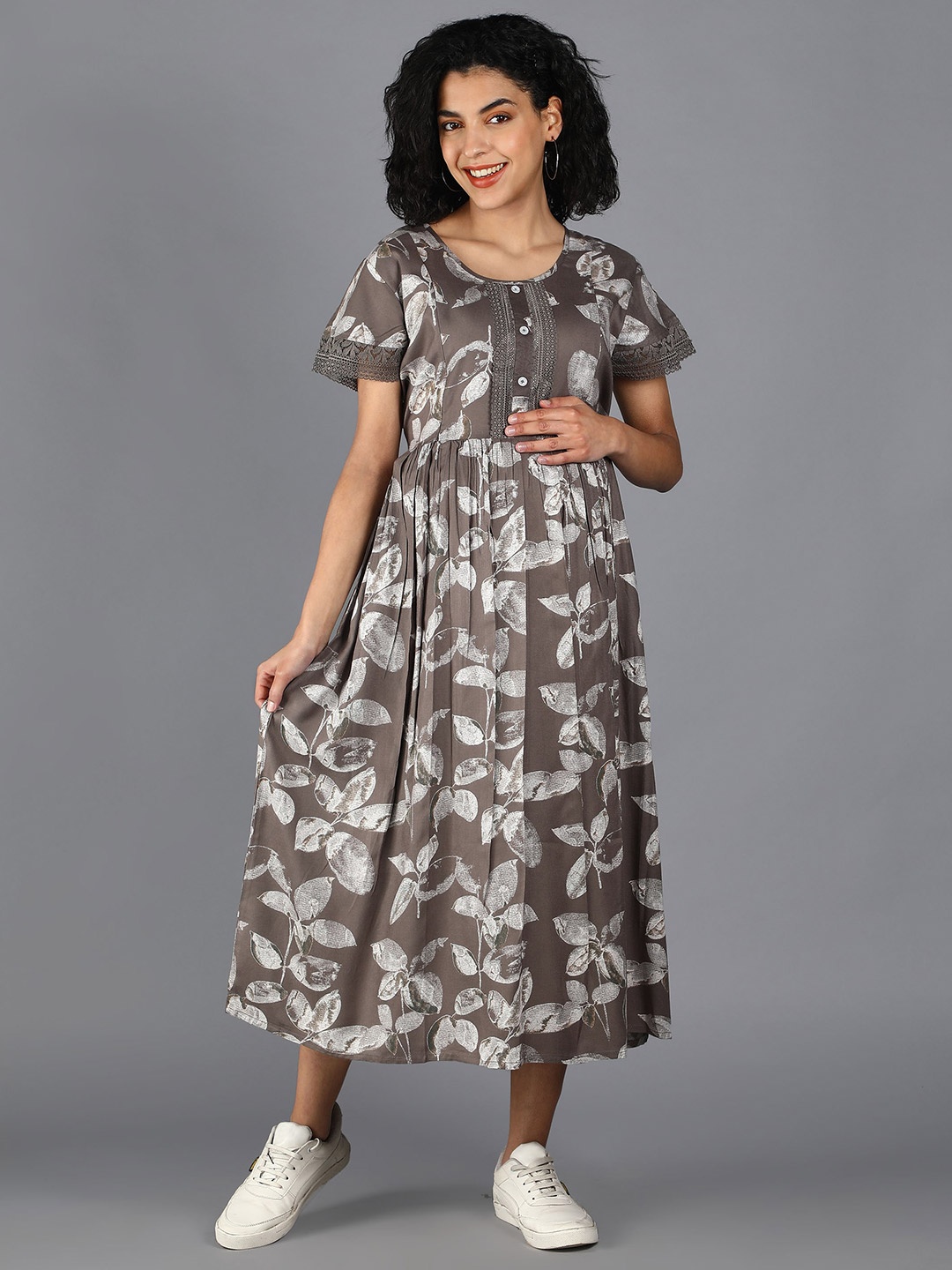 

NIGHTSPREE Taupe Maternity Empire Maxi Dress
