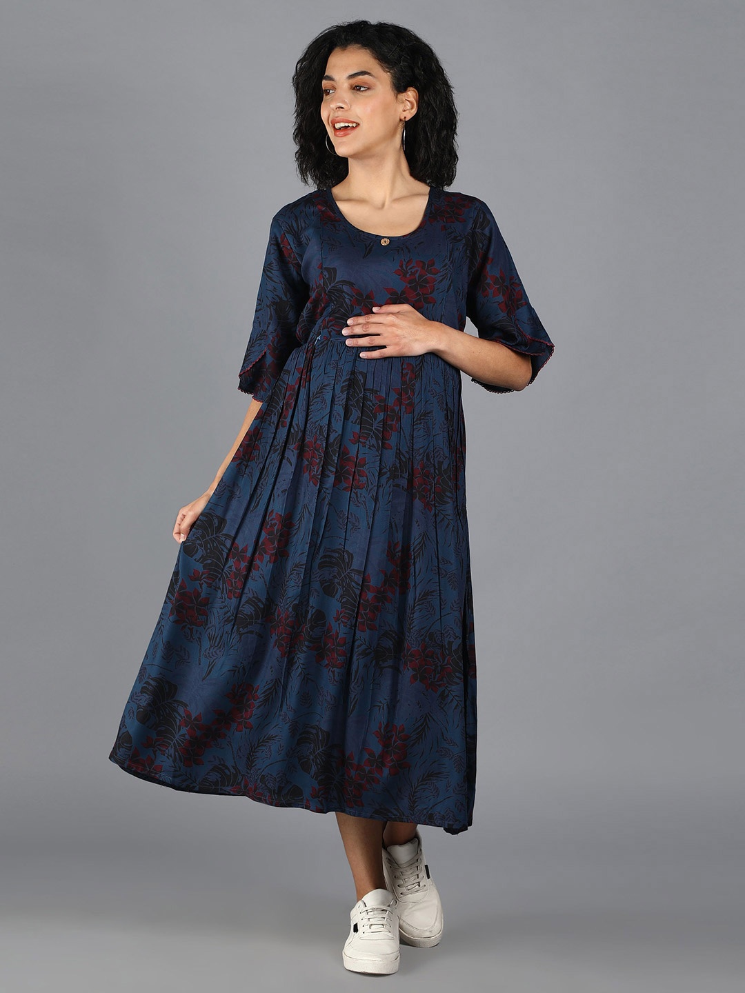 

NIGHTSPREE Blue Tropical Maternity Empire Maxi Dress