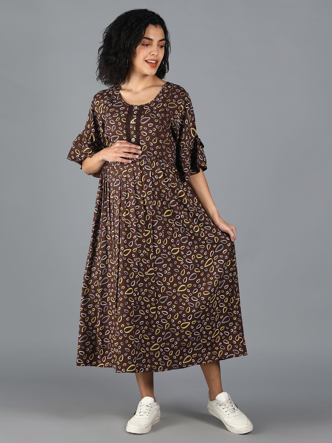 

NIGHTSPREE Brown Maternity Empire Midi Dress